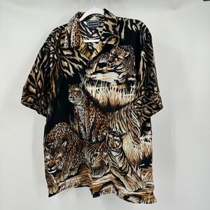 Mens Vintage Safari Tropical Shirt Size XL Animal Print Tiger Cheetah Bold